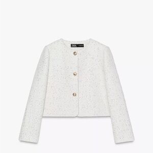 Zara Cream Speckled Blazer with Gold Buttons